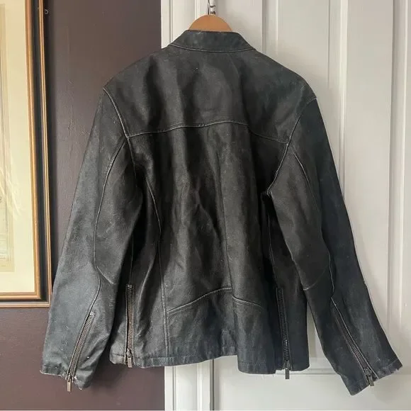 Wilson’s Leather Motorcycle Jacket Faded Black Distressed Full Zip Moto Large - Picture 11 of 12